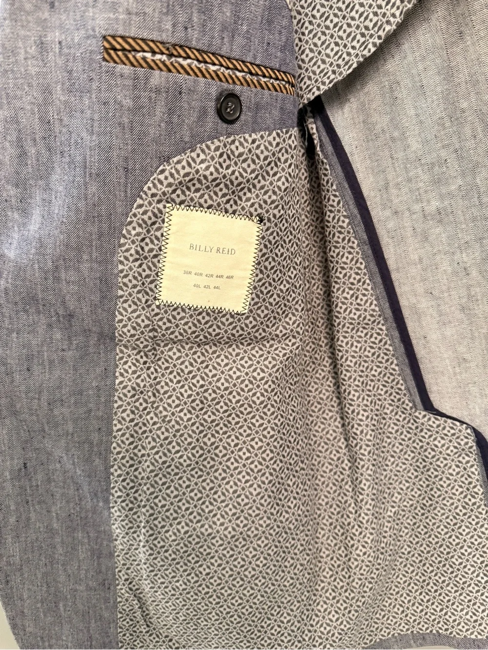 Men's Light Gray/Blue Linen-Blend Blazer - Classic Two-Button